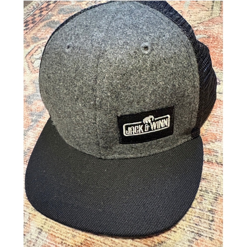 Jack & Winn Kids Trucker Hat Grey Black Wool Blend Snapback Cap | Size S